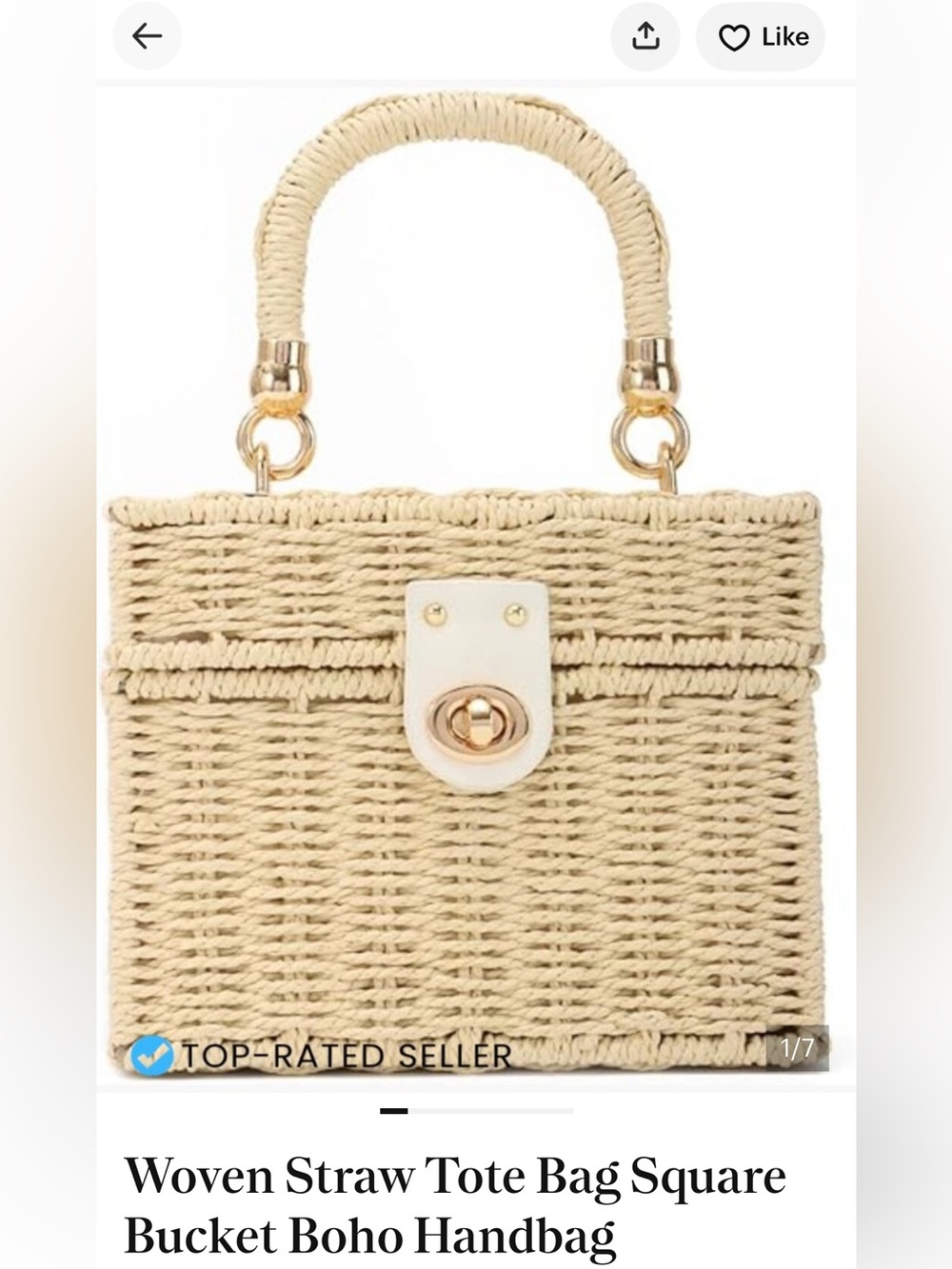 Woven Beige Box Shoulder Bag with Gold Chain